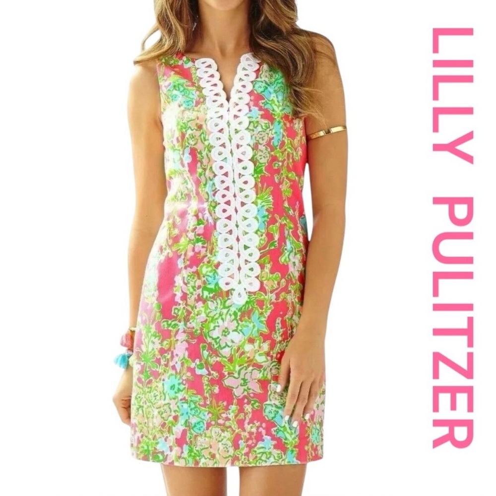 LILLY PULITZER Cathy Shift Dress Flamingo Pink Southern Charm, Size 4.